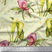 Trokut tkanine od žutog pamučnog voija, lišće i listove cvijeće dekor tkanina otiskala je BTY Wide