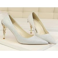 Tenmi Žene Stiletto potpetice napetljive cipele na prstiju cipele na pumpama visoke pete Žene Udobne lagane srebro 6,5