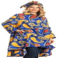 Sakkas Sol Womens Ljeto Swither Labav haljina Afrički print Roll up ruffe gumb - 44-blueywellow - jedna