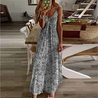 Ljetne haljine MIDI bez rukava V izrez Dugi cvijet Dress Dress Sivi XL