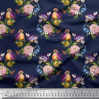 Soimoi plava mahovina Georgette tkanina od listova, cvjetni i američki robin ptica za štampanje tkanine sa dvorištem širom