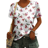 Ženske majice kratkih rukava Prirodni cvijet Posebna mekana umjetnost V-izrez Vrh sretna 4. jula za