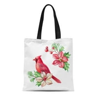 Platno torba Vodenokolor crvena ptica Poinsettia cvjetni božićni praznici ukrasi isječak za višekratnu