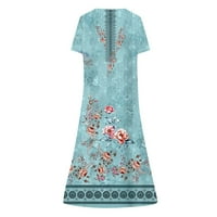 Haljine za žene tiskane maxi a-line kratki rukav moda Henley Summer haljina Sky Blue XL