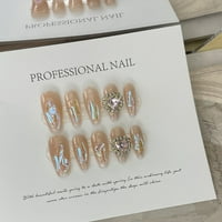 Feildoo Nails Press na sjajnim bežnim lažnim noktima Ljeto ukrasi noktiju Umjetnički ukrasi puni poklopac