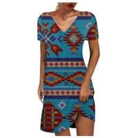 PBNBP ljetne haljine za žene plus veličine Vintage Western Aztec kratki rukav V izrez Midi haljina Ljetna