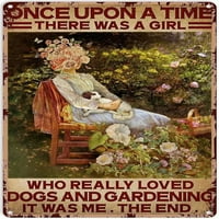 Djevojka koja voli vrtlarstvo i pse retro metalni znak Vintage TIN znak Potpiši za kafu za plak Poster