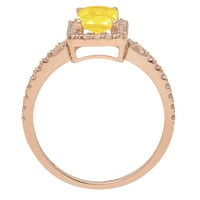 1. CT Sjajni smaragdni rez simulirani žuti dijamant 14k Rose Gold Halo Solitaire sa Accenting prstenom