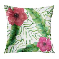 Akvarel cvjetni s egzotičnim cvijećem i ostavlja ruku s tropskim biljnim hibiskuskim jastučnim jastučnim