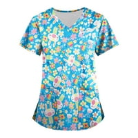 Cleance Ženske bluze Dressy v-izrez grafički otisci Bluza Radna odjeća Žene Bluzes kratki rukav moda,