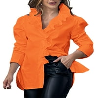 Bluza NOILLA dame bluza dugih rukava V Vrući izrez Ženska elegantna tunika košulja Ruffled Orange Red