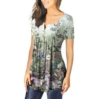 Ženski bluze s kratkim rukavima Ženska plus bluza Ležerne prilike cvjetne ljetne V-izrez Tops Green
