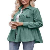Bluza Beiwei Corduroy za žene Labavi fit košulja s dugim rukavima obične čvrste boje Green M