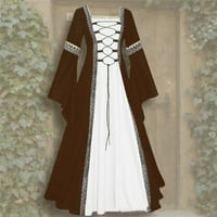 Yuwull haljina za dugih rukava za žene, ženska renesansna srednjovjekovna patchwork kostimi haljina