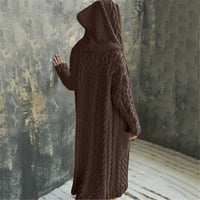 Yubnlvae Knit Cardigan ženski casual kaput TOP zimski čvrsti pleteni kaput sa kapuljačom dugi kardigan