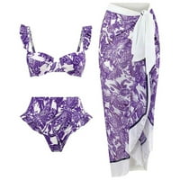 Ženski bikini set elegantni vintage cvjetni print ruffled push up brazilski thong kupaći kupaći kostim