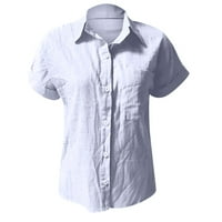 Vivianyo HD Wemens Ljetni vrhovi čišćenje dame Solid Boja pamučna i posteljina majica kratkih rukava