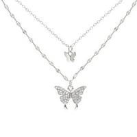 Boja poklona sjajna leptir ogrlica ženka izvrstan dvostruki sloj privjesak klavicle lanac ogrlica za