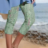 Pacommark PI Ženske hlače plus veličina zazor ženske ljetne casual elastične struke ispisane hlače Capris pantalone zelena
