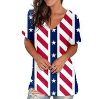 TKLpehg Womens V majice 4. jula Kratki rukav kauzal američke zastave Star Striped grafičke košulje Udobne
