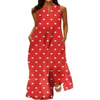 Ženska haljina s dugim tenkama V izrez Maxi haljine A-line Ljeto plaža Sundress casual svakodnevno polka točkice 2xl