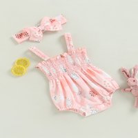 Lieramram Baby Girls Ljetne odjeće, mjeseci Kombinezonski rukavi bez računala za glavu ROMper + za glavu