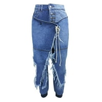 Ganfancp Plus Jeans za žene, čvrste boje Ženske traperice Visoke traperice za žene za žene široke traperice
