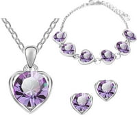 YubnLvae Nakit za nakit Tri srčana ogrlica postavljena jednostavna nakita Narubnica Naušnice C