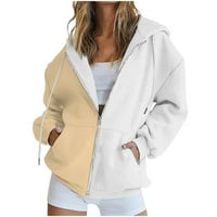 Džemper-kaput za žene zatvarač sa labavim patentnim zatvaračem V-izrez prevelik patchwork solid color