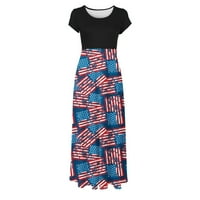 Hvyesh Sunkes for Women Plus veličina Patriotska dugačka haljina Dan nezavisnosti Grafički kratki rukav