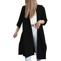 Haxmnou Žene Čvrsti džemtni džemper plus veličina casual dugih rukava dugi kardigan na vrhu crne xl