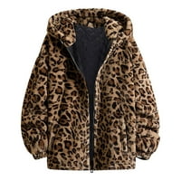 Ženski dugi rukav Leopard nejasan patentna jakna s kapuljačom kaputa sa džepom D XXXXL