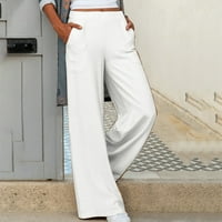 Duge hlače za žene modne ležerne pamučne i posteljine čvrste elastične struke duge ravne hlače Teretne