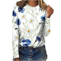 Ženska jeseni moda, ženski vrhovi, dugi rukav casual cvjetni print Top crewneck bluza majica Thee The