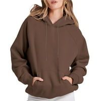 Prevelizirana dukserica sa kapuljačom za žene Ležerne prilike dugih rukava pulover jesen solid labav lounge bluza sa džepom kengurOos