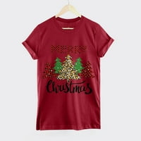 Božićne majice za žene Ležerne prilike kratkih rukava Xmas Tree Slatko GNOME Santa Claus Ispiši okrugli