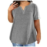 Atinetok Womens Ljetni vrhovi Comfy prozračne labave plus veličine TEes majice sa džepom V-izrez kratki