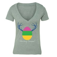Xtrafly Odjeća za ženska sezona lova u majici Easter Bunny Jajet Spring V-izrez majica