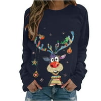 Žene božićne dukserije Vrhovi slatkih jelena tiskane majice dugih rukava pulover casual crewneck labavi