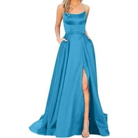 Elegantne leđa duge haljine žene praty večernja haljina, nebo plavo-l