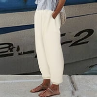 Smihono Rollback Hlače za duge pantalone za žene džepove Puna dužina Ljeto casual elastični struk modne