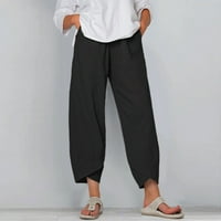 Posteljine za žene, posteljine hlače za žene Ljetni casual džepovi pamučne pantalone široke noge hlače
