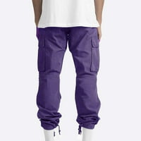 Leesechin muške teretne hlače Čvrsti povremeni džepovi na otvorenom ravno tipom fitness hlače Radne hlače pantalone hlače purple m