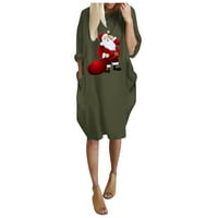 Maxi haljina za žene moda modna ženska zima plus veličine labavog džepa božićna haljina vojska zelena
