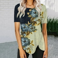 Ljetne ženske vrhove ljetne majice kratkih rukava za žene labavi fit cvjetni ispis bluza okrugli vrat