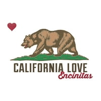 Dekorativni ručnik za čaj, pregača Encinitas, Kalifornija, CA zastava, medvjed sa srcem, vodoravnim,