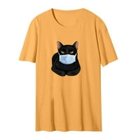 Ženski vrhovi Ženska moda New Casual Slatka mačka kratkih rukava od tiskanih o-vrat Top majica Yellow