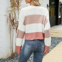 Bnwani Ženski džemperi za jesen Udoban Knit Crewneck Pulover TOP Okrugli vrat Dugi ružičasti Ružičasti