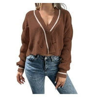 Feesfesfes Ženski džemper jesen V izrez Jednokrevetni lančani lanci Duks Cardigan Plus Veličina $ 10