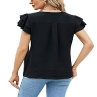 Noilla Women Blouse V izrez Majice Solid Color Tops Dame Comfy Tunika Majica kratki rukav Crni XL